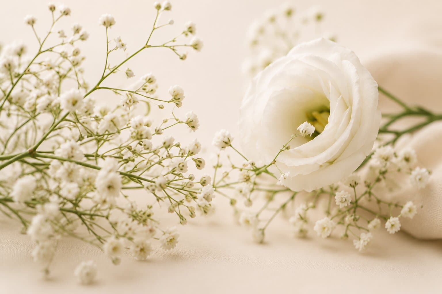 Schleierkraut und weiße Rose in Nahaufnahme